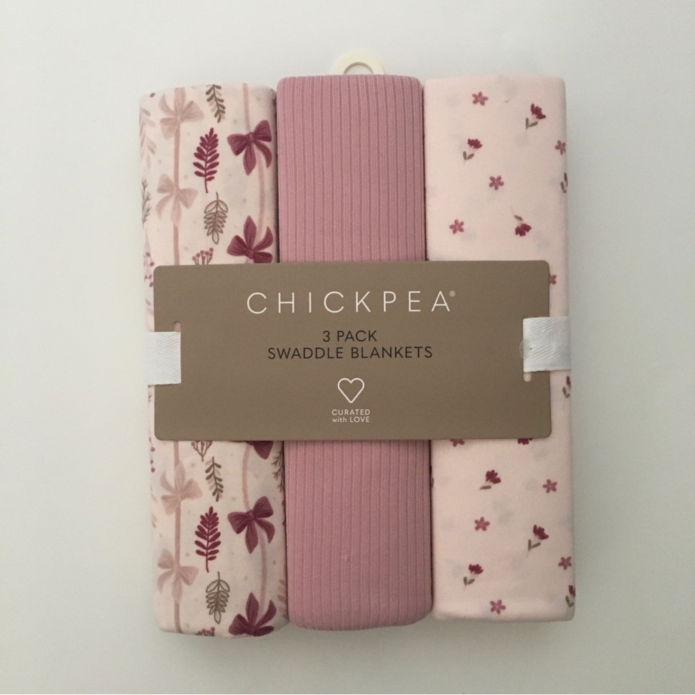 NEW 3 Baby Blankets Solid Pink Floral & Bows Baby Gift | ChickPea